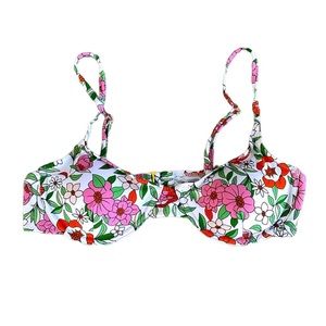 Blushing Brunette Pink Green White Floral Demi Cup Swimsuit Bikini Top Size M